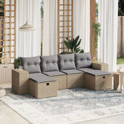 Loungeset 6-delig poly rattan gemengd beige