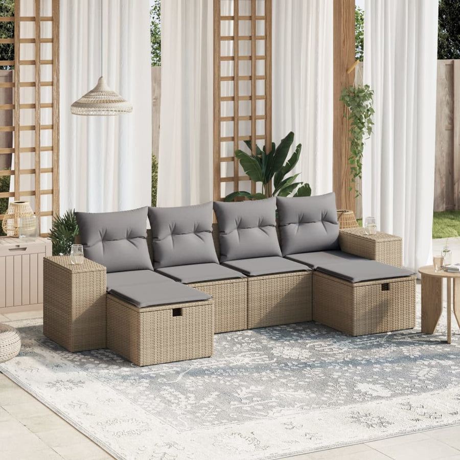 6-Delige Loungeset Met Kussens Poly Rattan Gemengd Beige