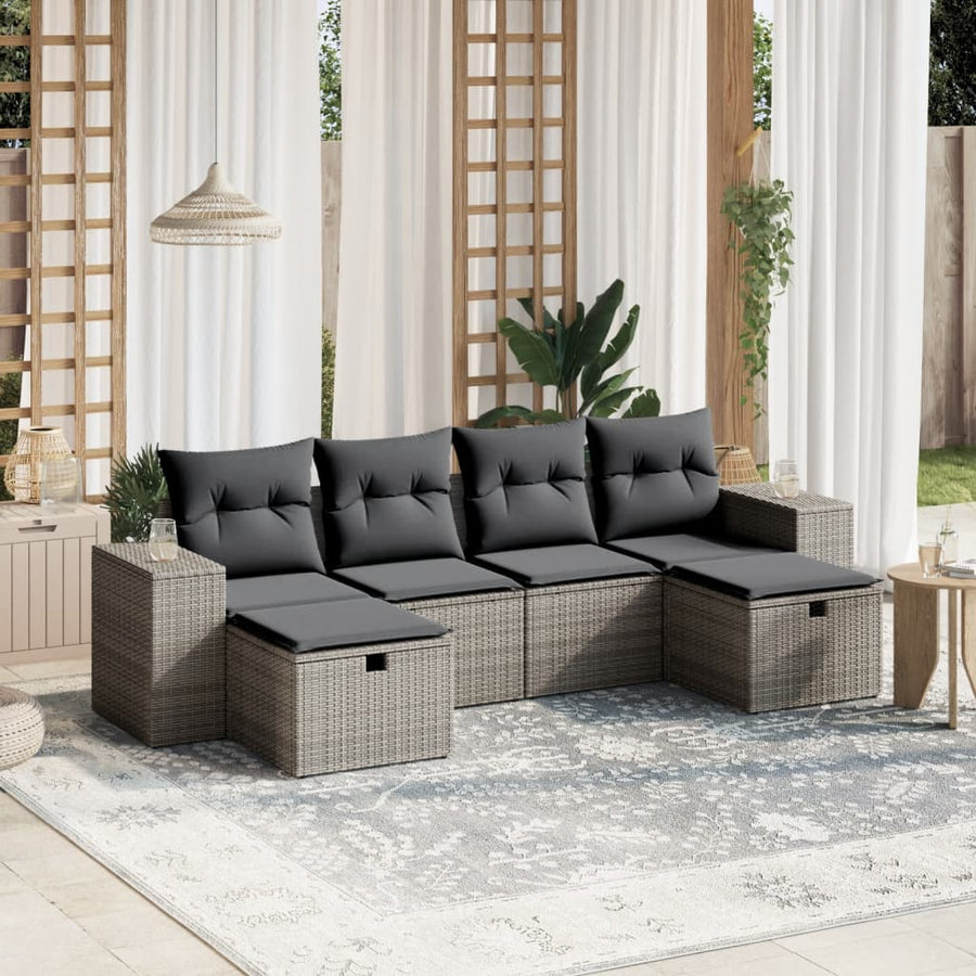 6-Delige Loungeset Met Kussens Poly Rattan Grijs