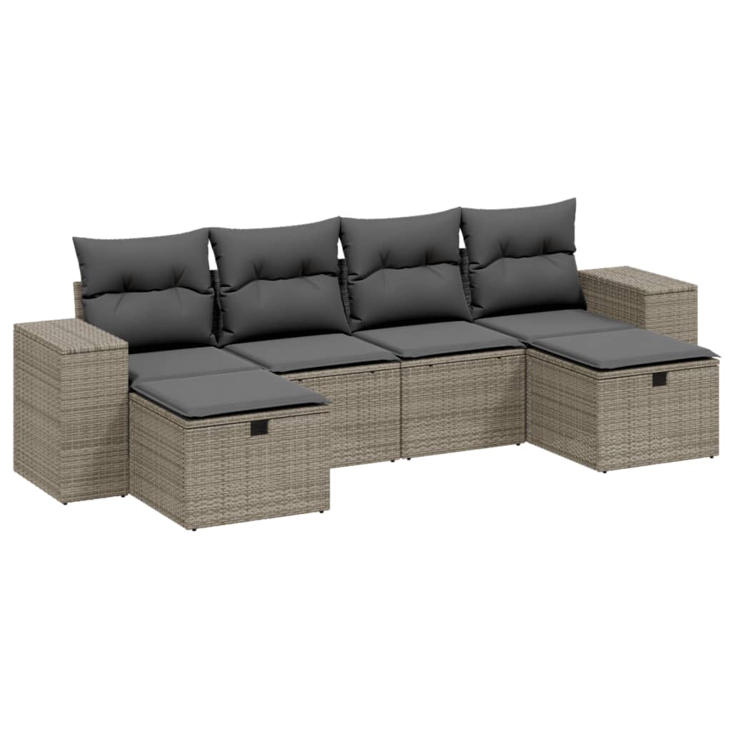 6-delige Loungeset met kussens poly rattan lichtgrijs