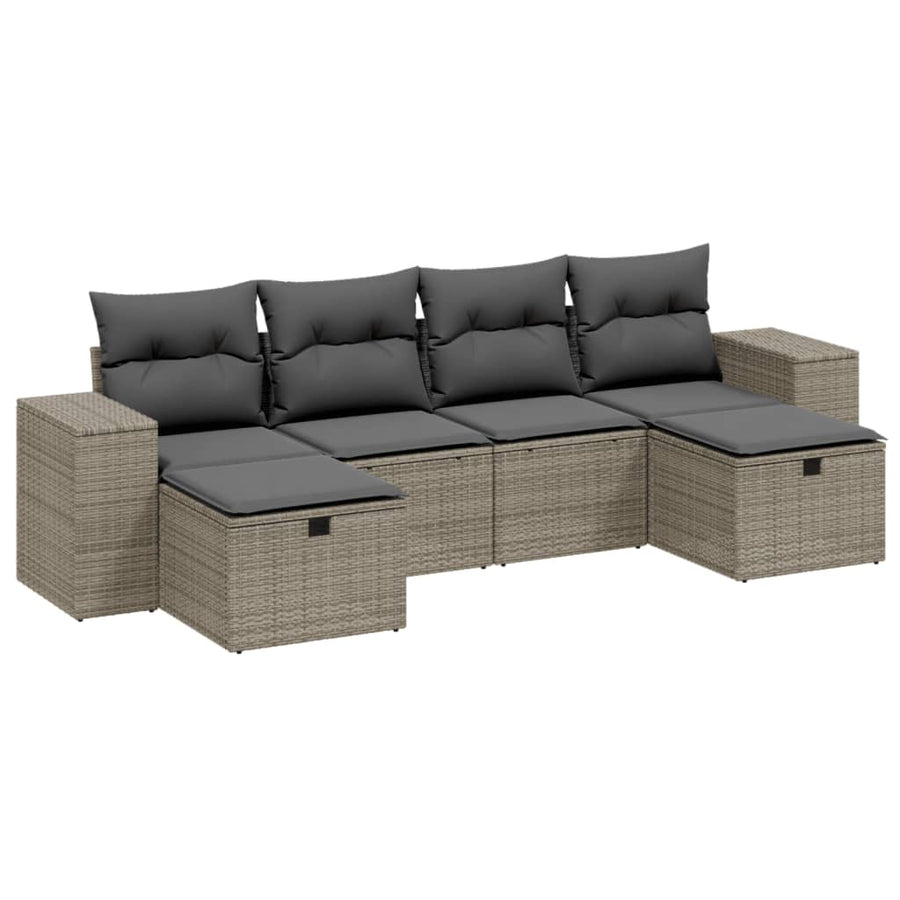 6-delige Loungeset met kussens poly rattan lichtgrijs