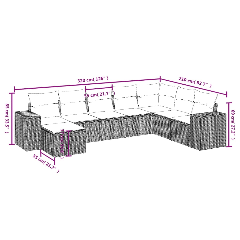 8-Delige Loungeset Met Kussens Poly Rattan Zwart