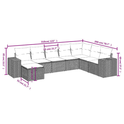 8-delige Loungeset met kussens poly rattan zwart