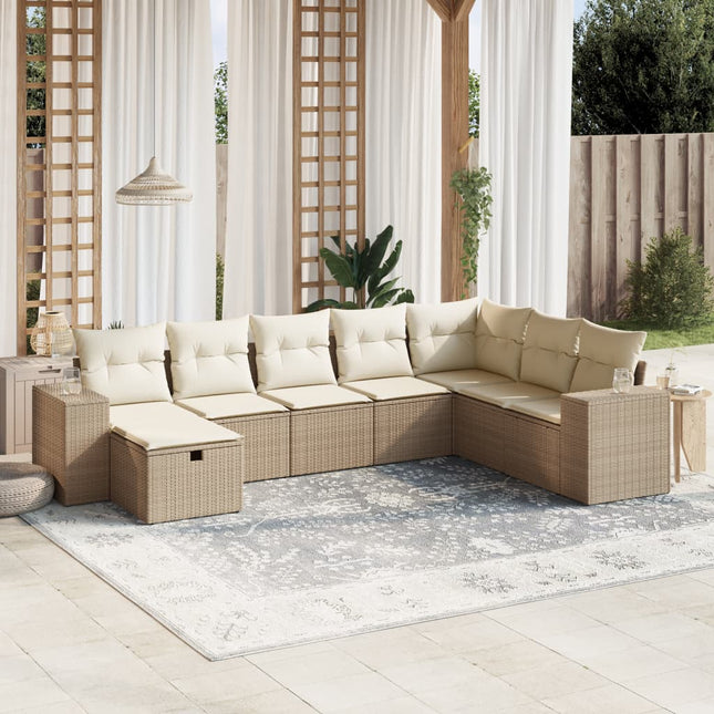 8-Delige Loungeset Met Kussens Poly Rattan Beige