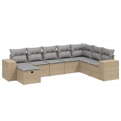 8-Delige Loungeset Met Kussens Poly Rattan Gemengd Beige