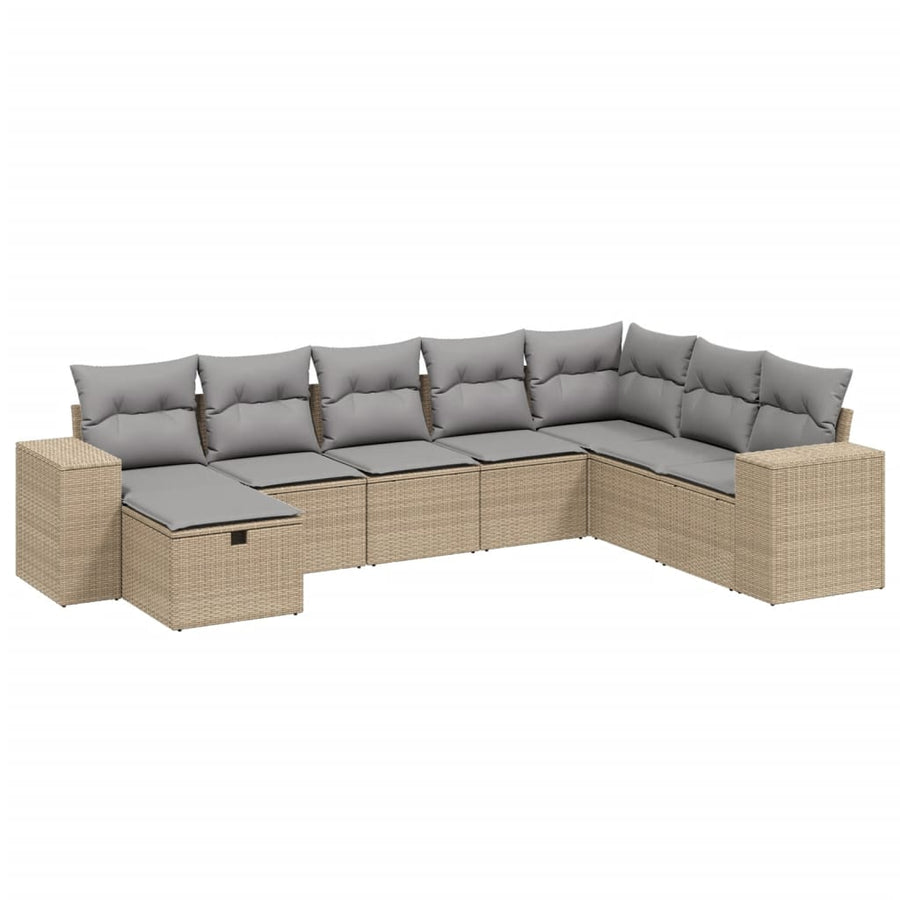 8-Delige Loungeset Met Kussens Poly Rattan Gemengd Beige