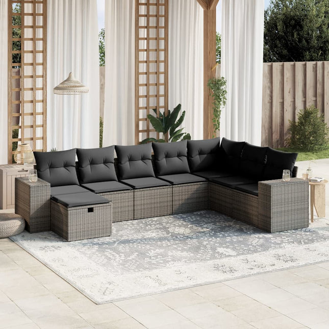 8-Delige Loungeset Met Kussens Poly Rattan Grijs