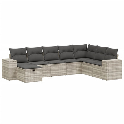 8-delige Loungeset met kussens poly rattan lichtgrijs