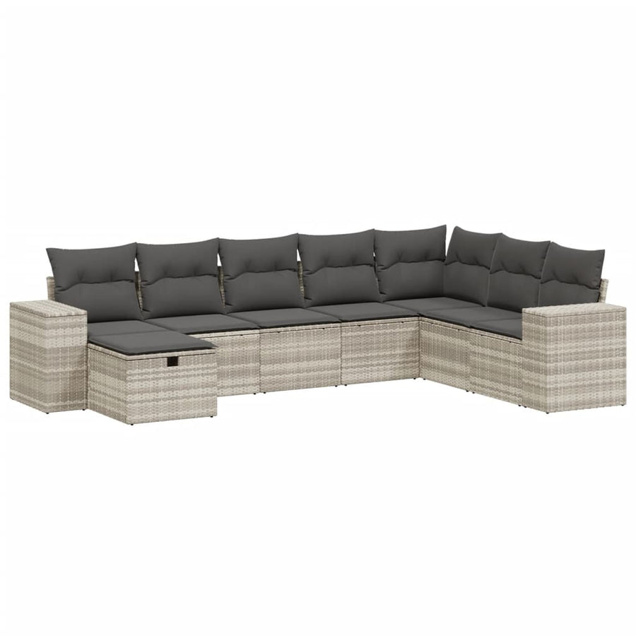 8-delige Loungeset met kussens poly rattan lichtgrijs