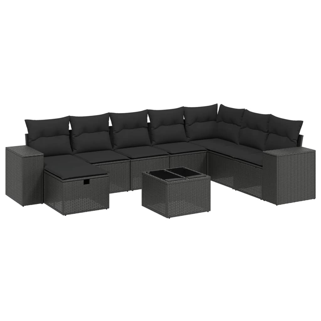 9-Delige Loungeset Met Kussens Poly Rattan Zwart