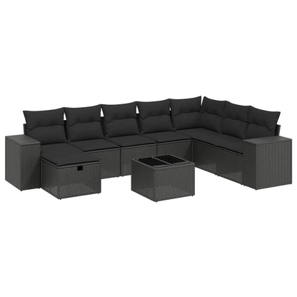 9-Delige Loungeset Met Kussens Poly Rattan Zwart
