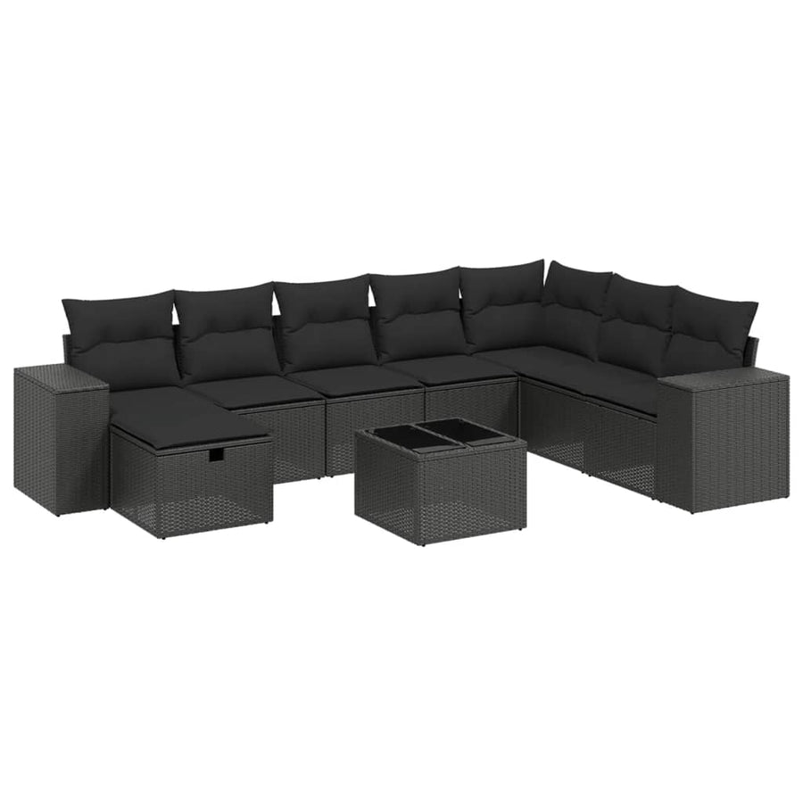 9-Delige Loungeset Met Kussens Poly Rattan Zwart