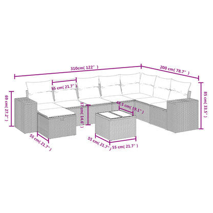 9-Delige Loungeset Met Kussens Poly Rattan Gemengd Beige