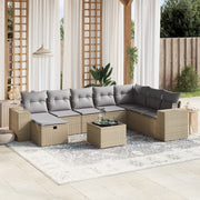 Loungeset 9-delig poly rattan gemengd beige