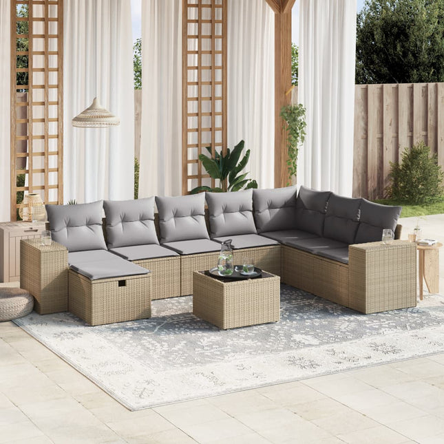 9-Delige Loungeset Met Kussens Poly Rattan Gemengd Beige