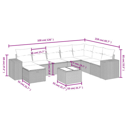 9-Delige Loungeset Met Kussens Poly Rattan Grijs