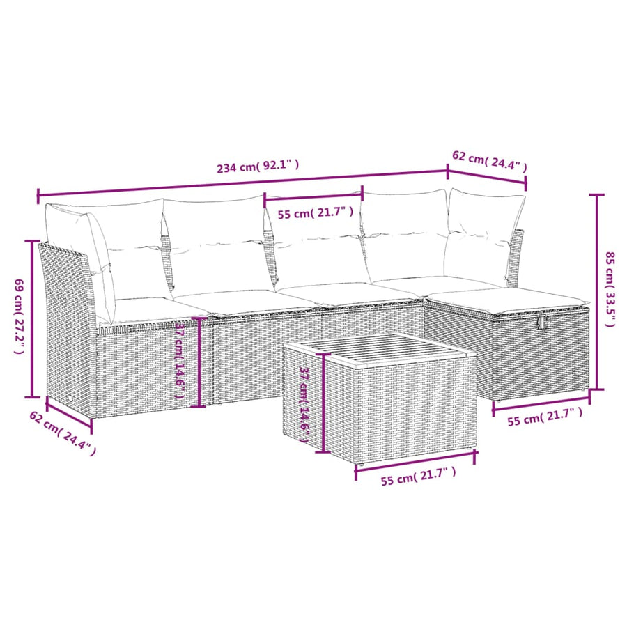 6-Delige Loungeset Met Kussens Poly Rattan Zwart