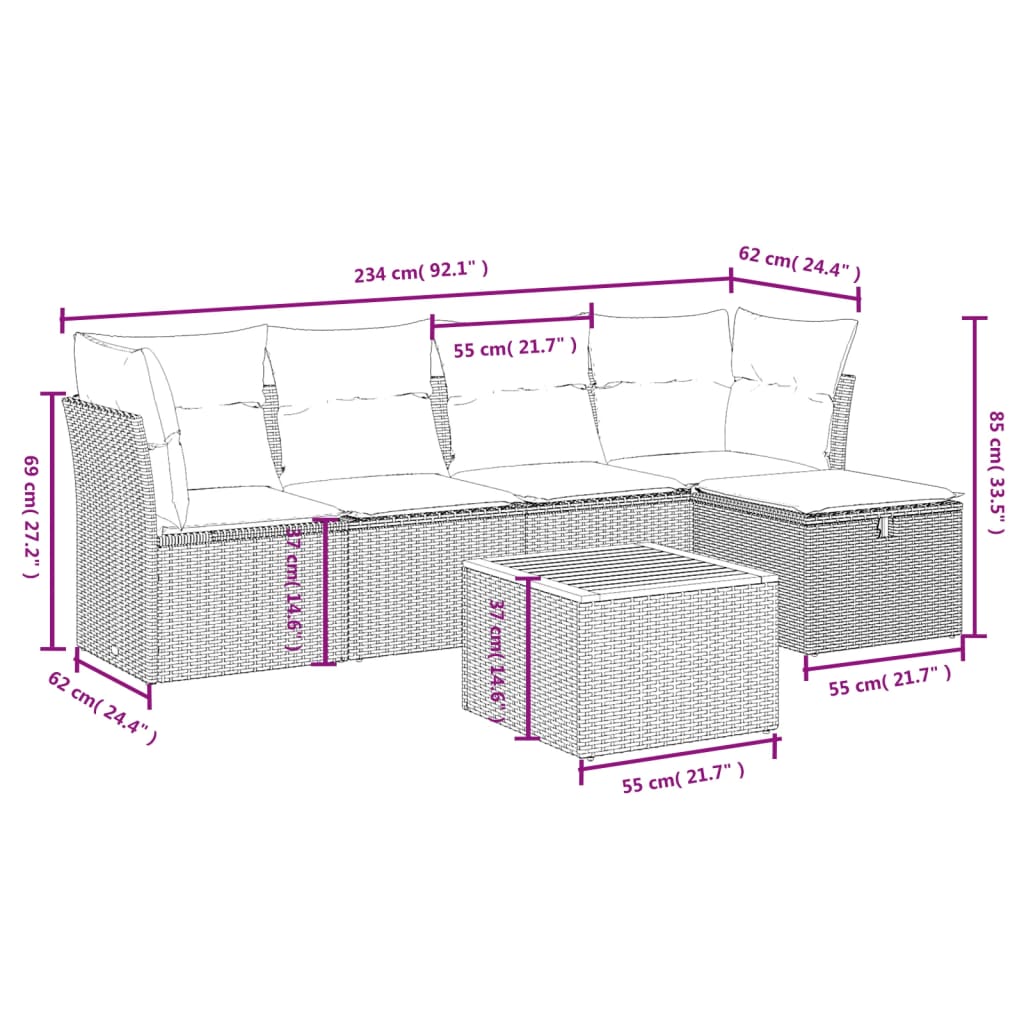 6-Delige Loungeset Met Kussens Poly Rattan Zwart
