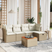 Loungeset 6-delig poly rattan beige met kussens