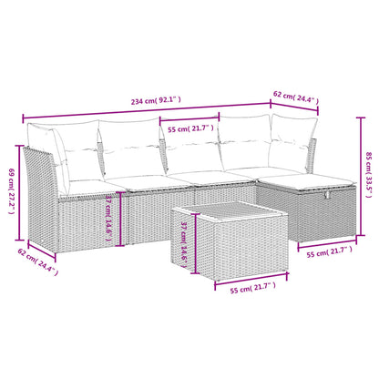 6-Delige Loungeset Met Kussens Poly Rattan Gemengd Beige