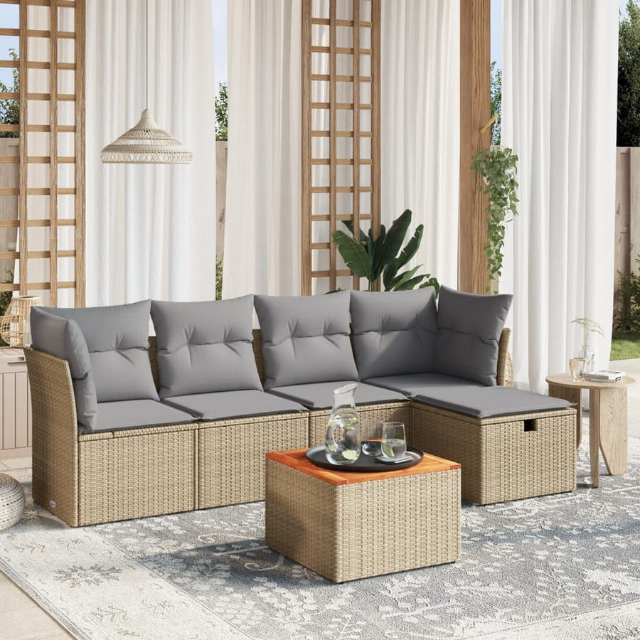 6-Delige Loungeset Met Kussens Poly Rattan Gemengd Beige