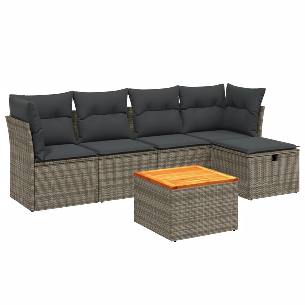 6-Delige Loungeset Met Kussens Poly Rattan Grijs