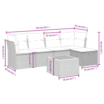 6-Delige Loungeset Met Kussens Poly Rattan Grijs