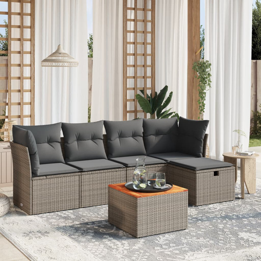 6-Delige Loungeset Met Kussens Poly Rattan Grijs