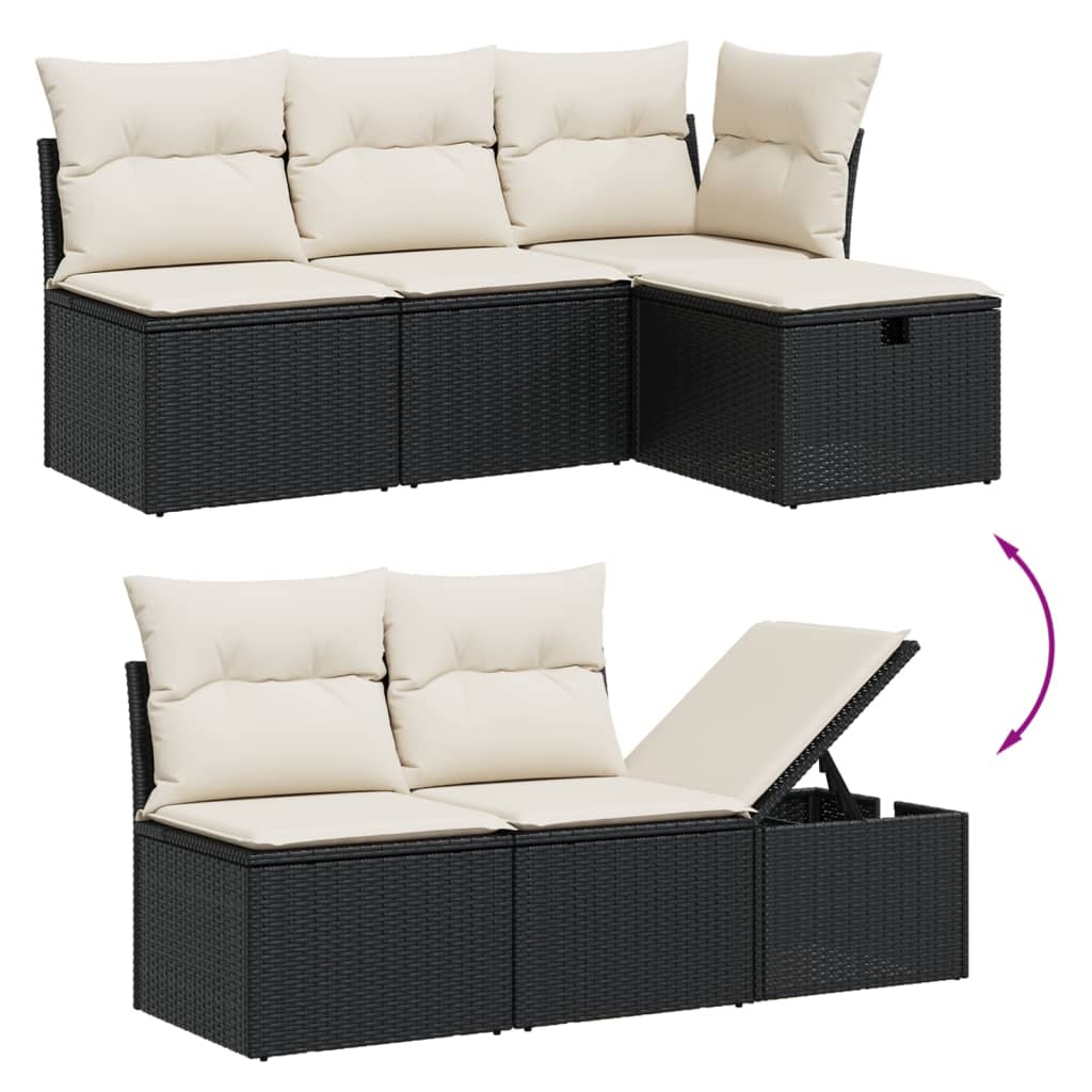 7-delige Loungeset met kussens poly rattan zwart