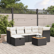 Loungeset 7-delig poly rattan zwart met kussens