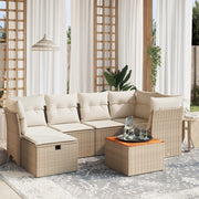 Loungeset 7-delig poly rattan beige acaciahout tafel