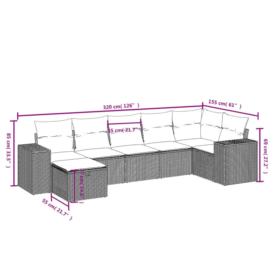 8-Delige Loungeset Met Kussens Poly Rattan Grijs