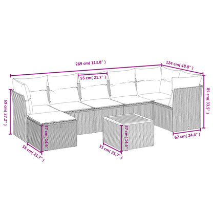 9-delige Loungeset met kussens poly rattan zwart