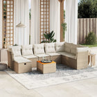 9-piece Lounge Set with Cushions Poly Rattan Beige