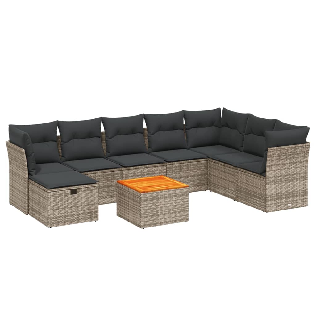 9-Delige Loungeset Met Kussens Poly Rattan Grijs