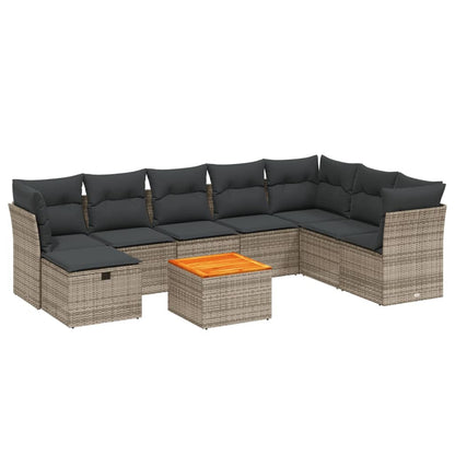 9-Delige Loungeset Met Kussens Poly Rattan Grijs