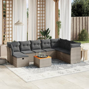 Loungeset 9-delig poly rattan grijs met kussens