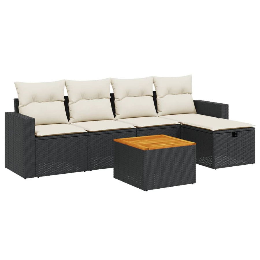 6-Delige Loungeset Met Kussens Poly Rattan Zwart