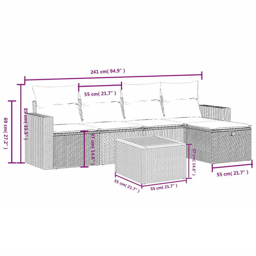 6-Delige Loungeset Met Kussens Poly Rattan Zwart