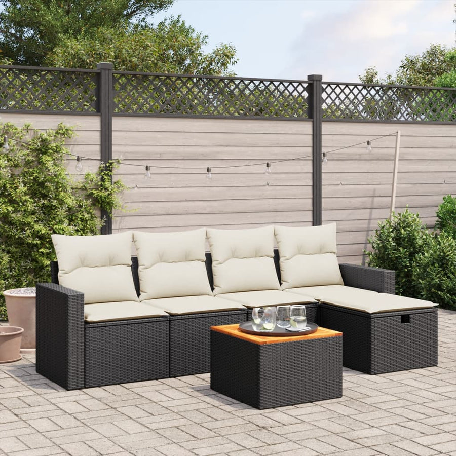 6-Delige Loungeset Met Kussens Poly Rattan Zwart