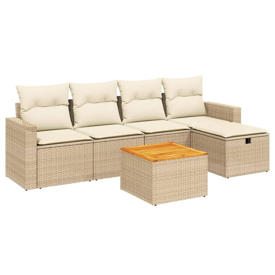 6-delige Loungeset met kussens poly rattan beige