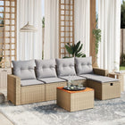 6-piece Lounge Set with Cushions Poly Rattan Mixed Beige