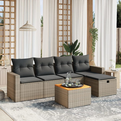 6-Delige Loungeset Met Kussens Poly Rattan Grijs