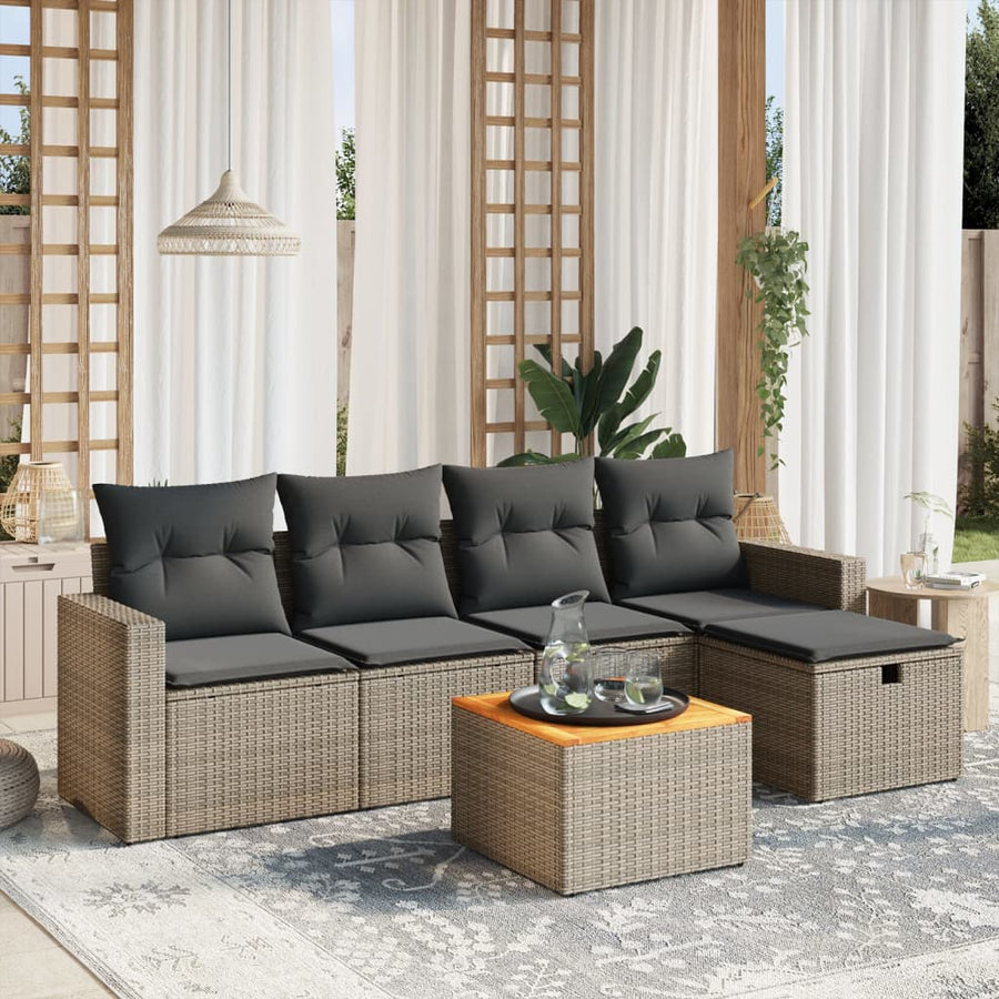 6-Delige Loungeset Met Kussens Poly Rattan Grijs