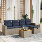 6-piece garden sofa set with cushions, gray poly rattan