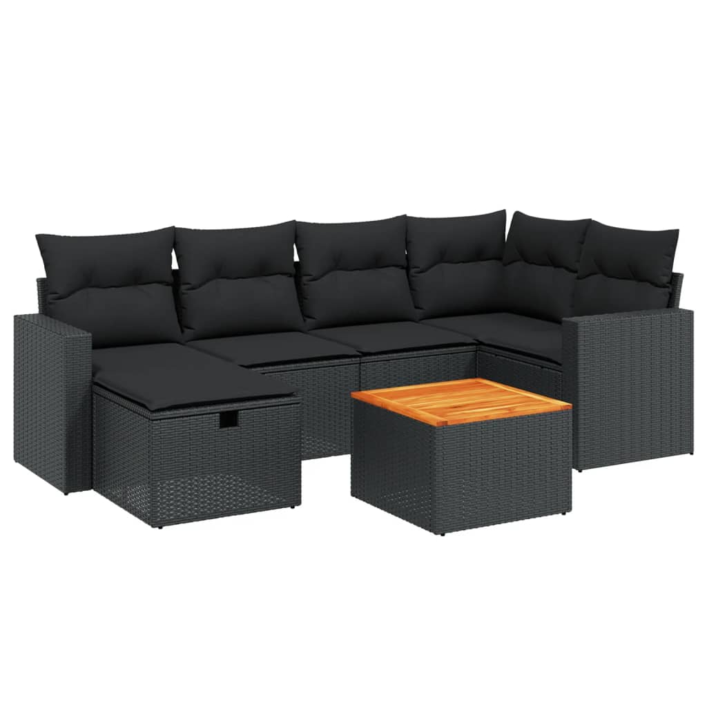 7-Delige Loungeset Met Kussens Poly Rattan Zwart