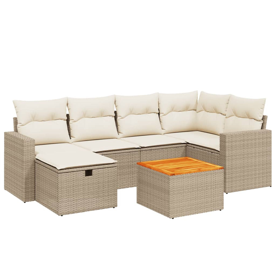 7-delige Loungeset met kussens poly rattan beige