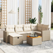 Loungeset 7-delig poly rattan beige acaciahout