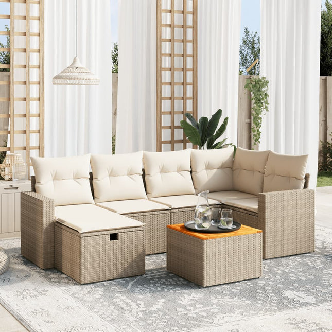 7-Delige Loungeset Met Kussens Poly Rattan Beige