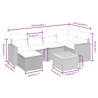 7-Delige Loungeset Met Kussens Poly Rattan Gemengd Beige